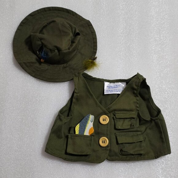 Build-a-Bear Green Fishing Vest & Hat Fisherman Outfit Set - Picture 1 of 6